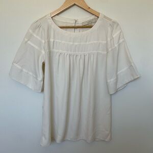 LOFT Cream Short Sleeve Scoop Neck Blouse